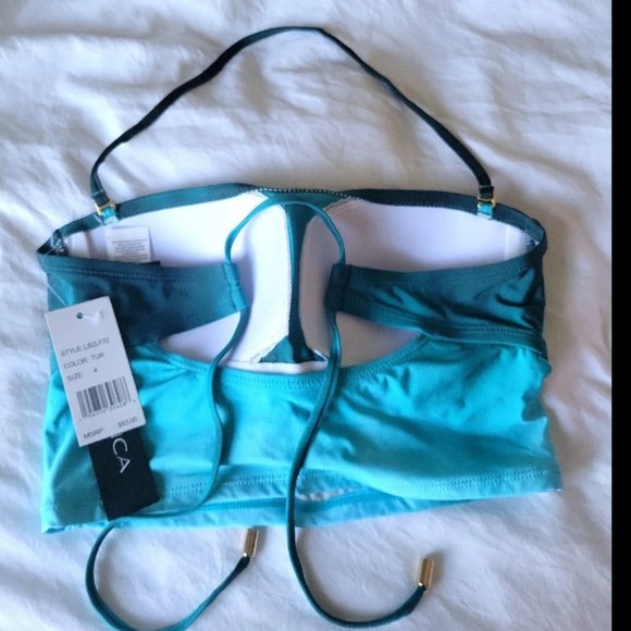 NWT LA BLANCA Ocean Bandeau Tankini Top Ombre Turquoise Halter or Strapless - Picture 4 of 6